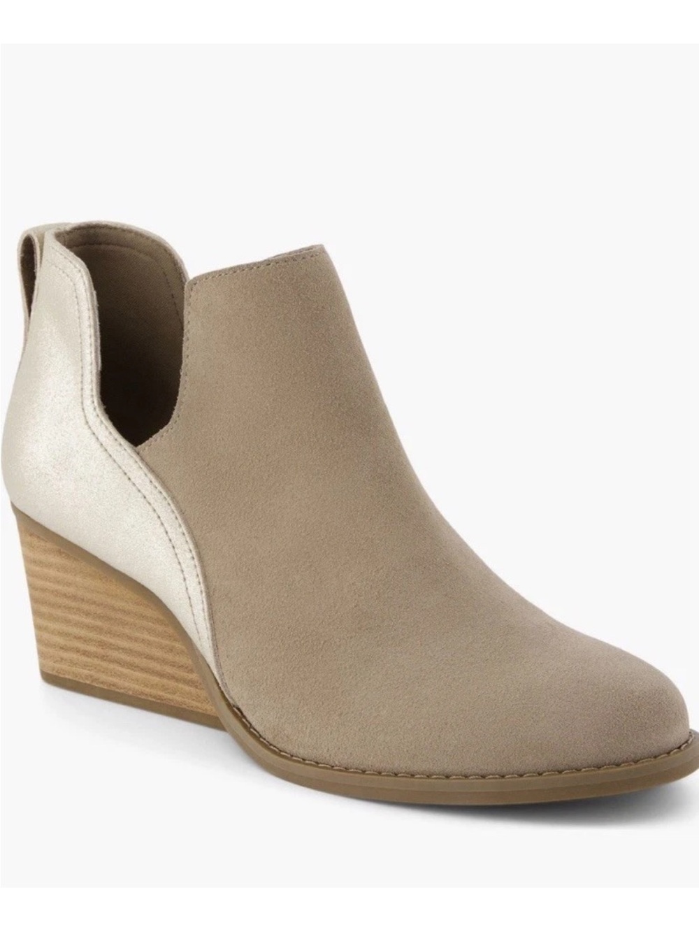 TOMS Gwen Metallic Round Toe Wedge Bootie Grey Casual Boots SIZE 7 New